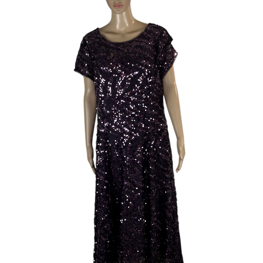 Ignite Evenings Woman’s Purple Sequin Midi Dress, Formal Mother Of The Brides